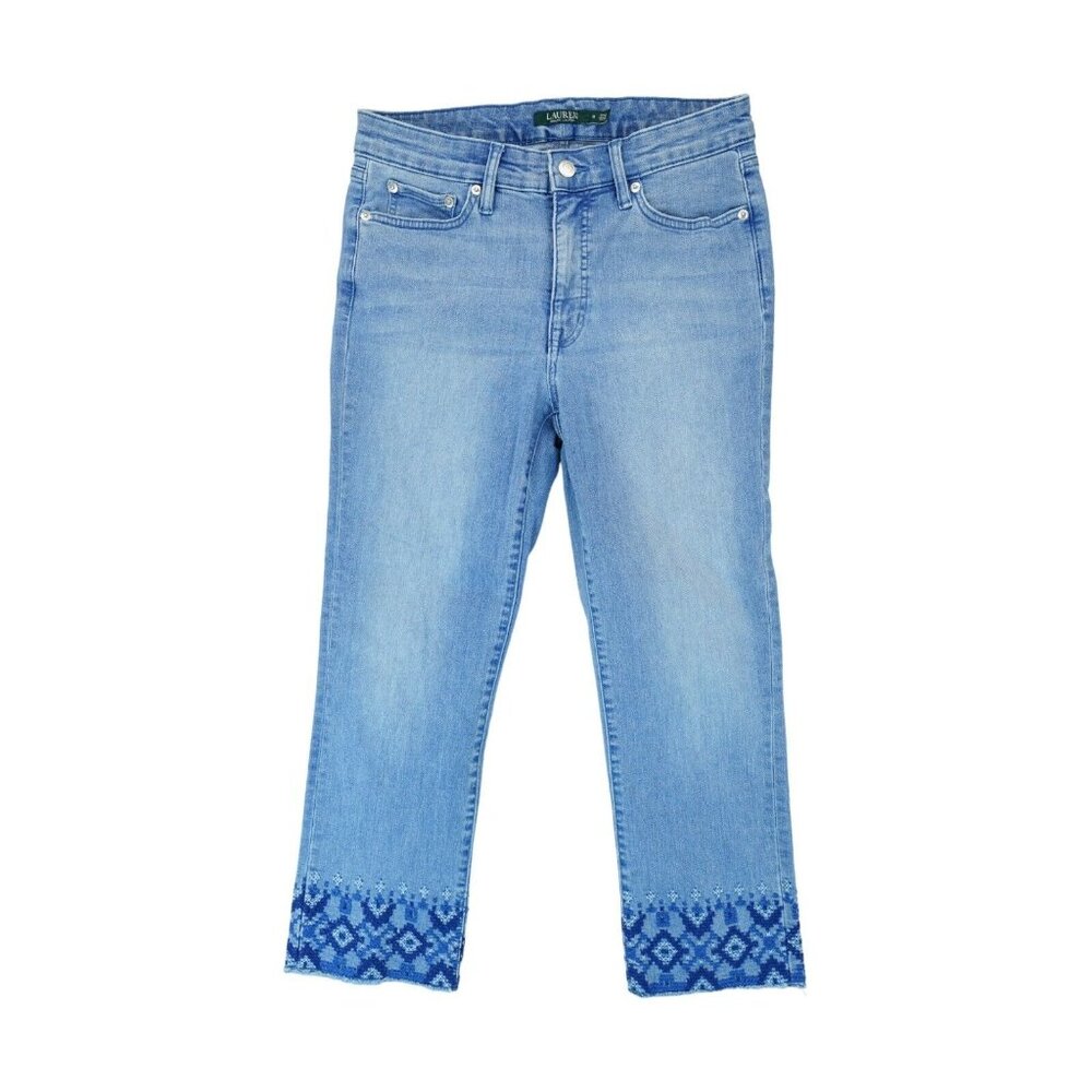 Lauren Ralph Lauren Women's Embroidered Straight Crop‎ Jeans Size 6 MSRP $125
